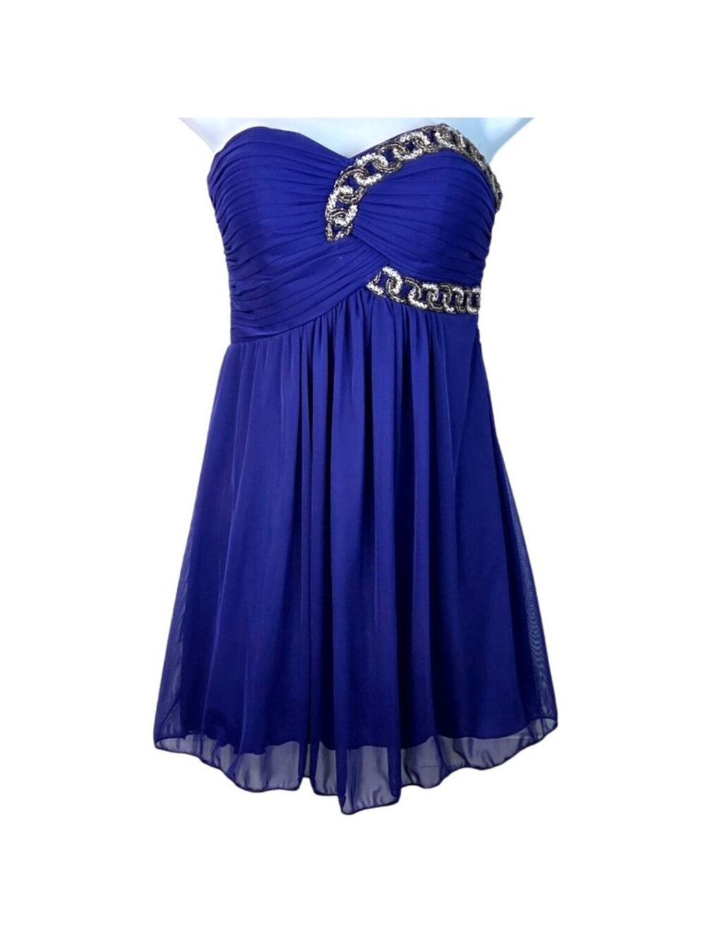 Blondie Nites By Stacy Sklar Royal Blue Strapless Mini Dress Size 1 W/ Sequin Ch
